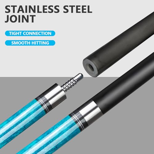 Glass Fiber Pool Cue with Case Canadian Maple Wood Pool Stick Low Deflection Cue Stick Pool Cue Kit with Case,Gloves,Tips and Extension - color: Blue