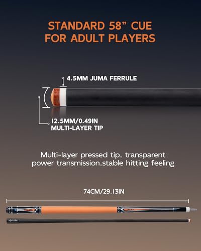 KONLLEN Carbon Fiber Pool Cue 2.0, 58-inch Low Deflection Billiard Stick for Adults with 12.5mm Tip and Pro Taper - color: 008 AK-09F 2.0-yellow