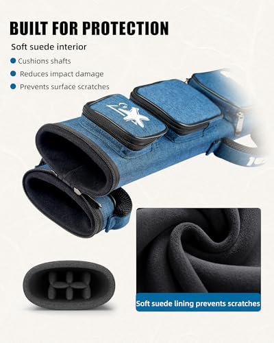 CRICAL Pool Cue Case 2x4 Hard Pool Stick Case Holds 2 Butts and 4 Shafts for Adults Billiard Cue Case with Soft Shoulder Straps - color: Blue