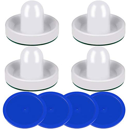 ONE250 Air Hockey Pushers and Red Air Hockey Pucks, Goal Handles Paddles Replacement Accessories for Game Tables (4 Striker, 4 Puck Pack) - color: White