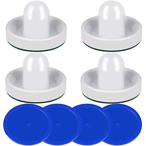 ONE250 Air Hockey Pushers and Red Air Hockey Pucks, Goal Handles Paddles Replacement Accessories for Game Tables (4 Striker, 4 Puck Pack) - color: White
