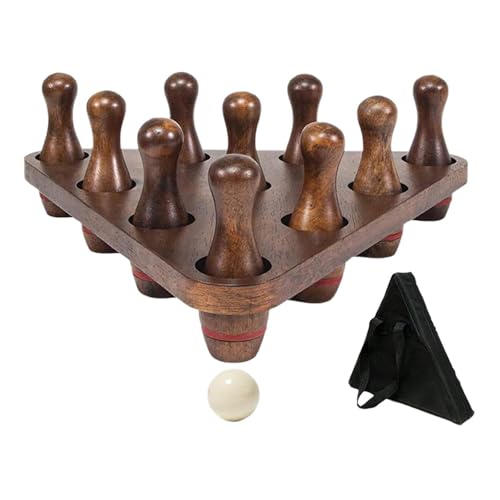 10 Pieces Shuffleboard Bowling Pins Tabletop Mini Bowling Set Solid Wood Construction Included Bag Suitable for Kids Home Indoor Outdoor