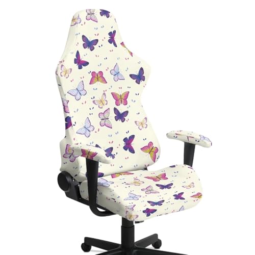 Suobstales Colorful Butterfly Pattern Ergonomic Office Computer Game Chair Slipcovers with Armrest Cover, Stretchy Polyester Covers for Reclining Racing Gaming Chair - color: Colorful Butterfly