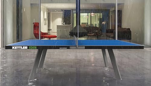 KETTLER Eden Weatherproof Stationary Outdoor Table Tennis Table with Galvanized Steel Legs and Permanent Net and Post System