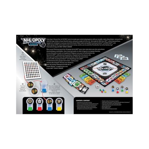 MasterPieces NHL Opoly Junior Board Game - Official Licensed Hockey Game for Family Game Night, Sports Themed Tabletop Play, Hockey Gifts for Boys 8-12, Fun Interactive Ice Hockey Experience