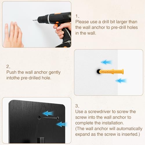 3 Sets Wall Mounted Billiard Chalk Holder, Wooden Pool Cue Chalk Storage with 5 Cue Grooves, Pool Table Accessories for Billiard Room, Game Room & Bar (Black)