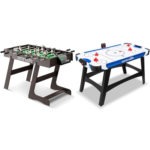 SereneLife Full Size Foosball & 58" Air Hockey Tables, Soccer Set with Accessories