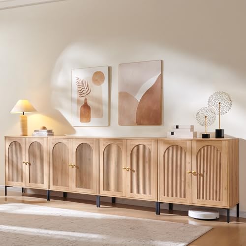 IFGET Modern Buffet Cabinet with Storage, 123.5" W Fluted Arched Sideboard Cabinet w/Adjustable Shelves, Wooden Modular Coffee Bar for Dining Room, Kitchen, Living Room, Entryway, Natural - color: Natural, size: 4 Pieces