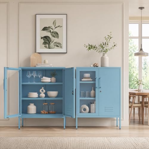 Lockable Metal Storage Cabinet Locker Adjustable Shelves, Multifunctional Versatile Storage Lockers, Easy Assembly Durable Metal Sideboard Furniture for Bedroom Home Office Blue - color: Blue, style: 33"H-Locker-BT