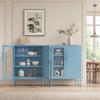 Lockable Metal Storage Cabinet Locker Adjustable Shelves, Multifunctional Versatile Storage Lockers, Easy Assembly Durable Metal Sideboard Furniture for Bedroom Home Office Blue - color: Blue, style: 33"H-Locker-BT