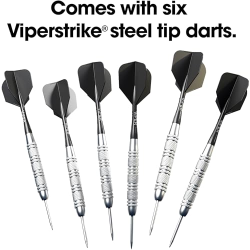 Viper by GLD Products Shot King Regulation Bristle Steel Tip Dartboard Set with Bullseye Metal Radial Spider Wire Compressed Sisal Board with Rotating Number Ring Includes 6 Darts Black