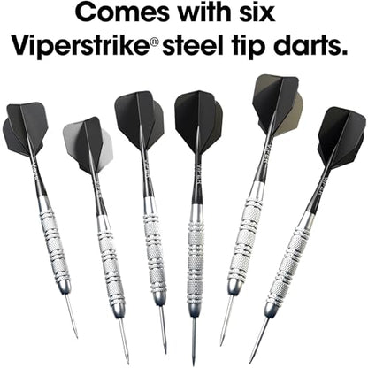 Viper by GLD Products Shot King Regulation Bristle Steel Tip Dartboard Set with Bullseye Metal Radial Spider Wire Compressed Sisal Board with Rotating Number Ring Includes 6 Darts Black
