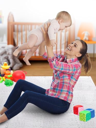 12 pcs Thickened Plush Foam Interlocking Floor Mat, Interlocking Foam Tiles with Edgings for Baby, Soft Anti-Slip Puzzle Area Square Rug Playmat for Children Room Bedroom(11.8", White) - color: White
