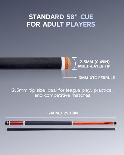 CRICAL RICAL Carbon Fiber Pool Cue 58” 19oz Billiard Cue Pro Taper Shaft Low Deflection Pool Cue Stick Professional Hand-Made Inlay Pool Stick with 12.5mm Tip-Competition Level, Ultra-Smooth - color: Red