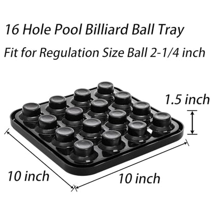 TOPZEA 3 Pack Standard Pool Billiard Ball Tray, Black Sturdy Plastic Billiard Balls Carrying & Storage Trays for 16 Balls Full Set Regulation Size Ball 2-1/4 inch, Pool Table Accessories