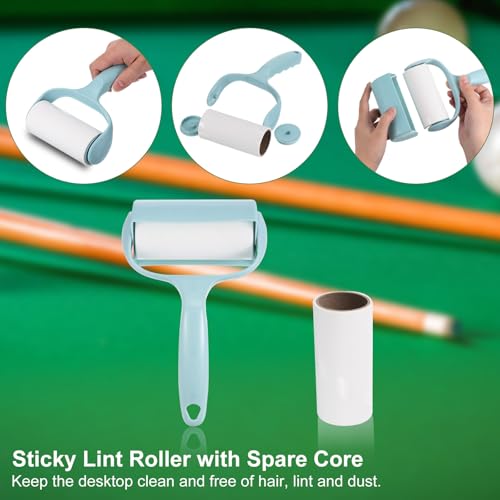 PATIKIL Pool Table Cleaning Brush Set, Billiards Table Brush Rail Brush Cue Cleaning Cloth Sticky Lint Roller & Spare Core Pool Table Clean Kit - color: Black