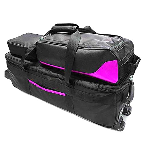 Pyramid Path Triple Tote Roller Plus Bowling Bag with Detachable Shoe Bag (Fits US Mens Size 15), Accessory and Side Pocket, Lightweight Travel Design - color: Black/Hot Pink
