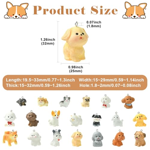Stiesy 20 Pcs Dog Charms Resin 3D Animal Charm Cute Pet Doggy Dangle Charms for Jewelry Making Bracelet Crafting - color: Dog-20pcs--20 style