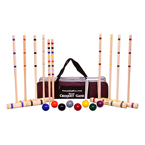 Deluxe 8-Player Croquet Game Set with Duffel Carry Bag (Eight 28" Handles) - size: Eight 28" Handles