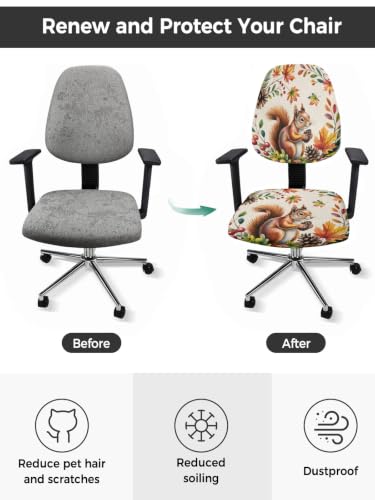 Savannan Office Chair Cover, Thanksgiving Squirrel Pinecone Protective Stretch Elastic Universal Cover for Desk Task Chair,Computer Rotating Chair 1 Pcs Fall Maple Leaf Berry on Linen
