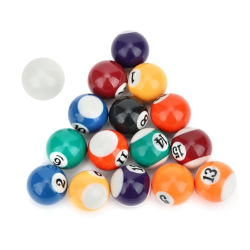 Aramox Billiard Set Billiard Balls 16PCS 32MM Balanced Round Pool Balls with 15 Numbered and 1 Cue for Kids Game Room Family Play