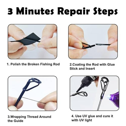 Aventik Fishing Rod Tip Repair Kit - Includes Eyelet Replacements & Tools - style: UV Tip Repair Kit
