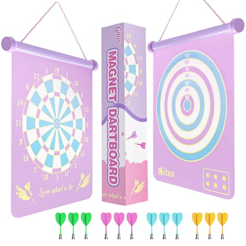 Gitus Magnetic Dart Board Outdoor Game for Teen Girls with 12 Darts, Toys Gifts for Teenage Girls Age 8 9 10 11 12 13 14 15 16 Teen Girl Room Bedroom Purple Decor
