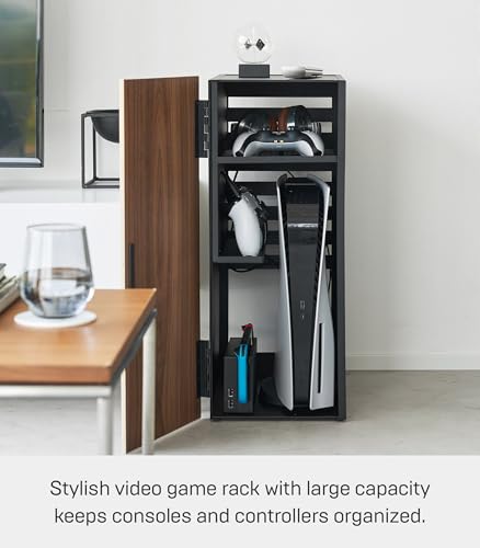 Yamazaki Home Tower Large Capacity Game Console Rack – Organize Controllers, Pull-Out Shelf, Cable Management - Steel - color: Black