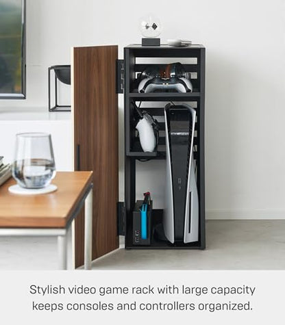 Yamazaki Home Tower Large Capacity Game Console Rack – Organize Controllers, Pull-Out Shelf, Cable Management - Steel - color: Black