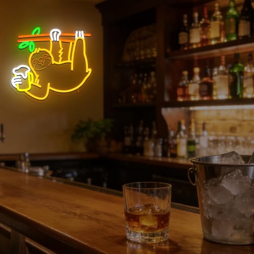 Sloth Beer Neon Sign for Wall Decor, Drinking Led Signs for Bar, USB Dimmable Cute Animal Neon Lights for Bedroom Man Cave Home Pub Party Shop Restaurant Game Room Business Wall Art - style: Sloth Beer