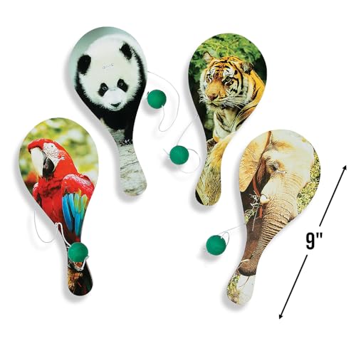 Fun Express Wildlife Animal Paddleball Games - Educational and Learning Activities for Kids - VBS Vacation Bible School Supplies/Decor - 12 Pieces