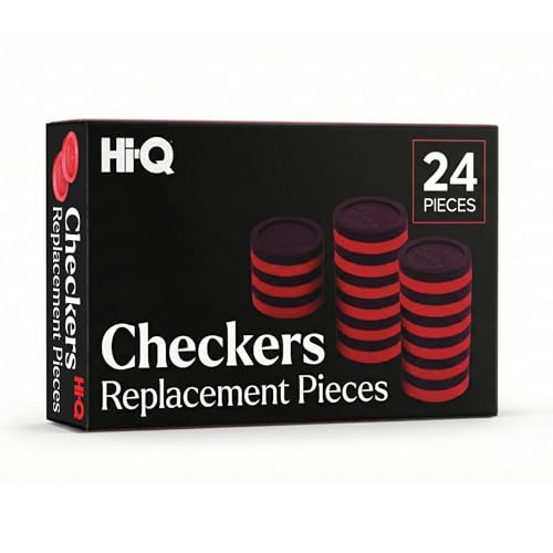 Checkers Replacement Pieces – Set of 24 Interlocking Red & Black Game Pieces – Durable Plastic Stackable Checkers for Replacement or DIY Boards – Includes 12 Red & 12 Black - style: Checkers