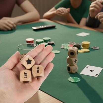 6 Pcs Left Right Center Game Dice 1 Inch Wooden Dice with Drawstring Bag Convenient Easy to Store Carry Around Set Accessorie for Family Travel Indoor Outdoor
