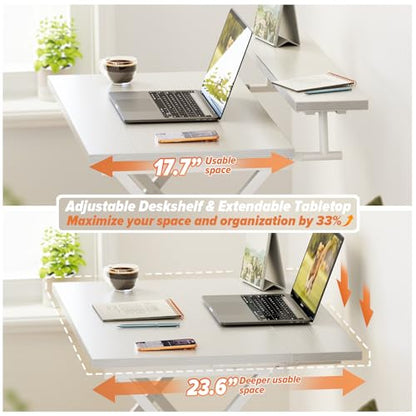 WOHOMO Folding Computer Desk with Adjustable Height, 23.6" x 31.5" x 25.6" Foldable Table with Monitor Stand, Small Office Desk for Bedroom, Space Saving Desk for Home Office, Easy Assemble, White - color: White