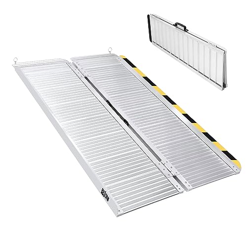 BEJONI 4FT Portable Wheelchair Ramp with Handle, 28'' Wide, Sliver | Aluminum Folding Handicap Ramp, 600 Lbs Capacity Non-Skid Wheelchairs for Home Steps, Thresholds, Doorways, Front Porch - size: 4FT x 28'' W