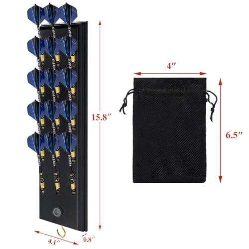 FDLS Darts Holder Wall Mounted Displays 12 or 15 Steel/Soft Tip Darts, Darts Caddy for wall with Metal Hook, Accessory Storage Bag - style: Black Hold 15 Darts