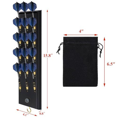 FDLS Darts Holder Wall Mounted Displays 12 or 15 Steel/Soft Tip Darts, Darts Caddy for wall with Metal Hook, Accessory Storage Bag - style: Black Hold 15 Darts