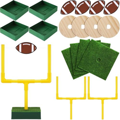 Kathfly 21 Pcs Football Party Goal Post Decoration Kit Centerpieces Include Mini Football Paper Artificial Grass Mats Elastic Rope Wooden Round Base for Sport Birthday Party Supplies