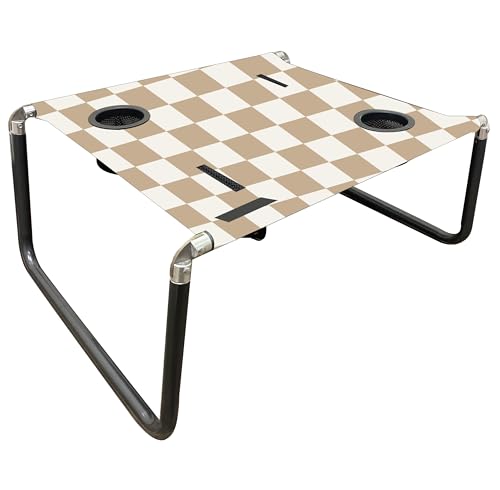 Neso Beach Table - Lightweight, Portable and Foldable Table for Beach, Camping and Outdoor Adventures - Stable Surface - with Cup Holder for Drinks and Phone Pockets - Tan Checkers - color: Tan/Checkers