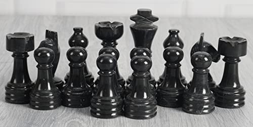 Radicaln Marble Chess Pieces 3.5" Handmade Black & Marinara Chess Figures | Natural Stone, Hand Polished, Premium Finish, 32 playing Pieces, Unique Veining, Timeless Design - color: Black and Marinara