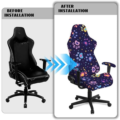 Dog Paw Print Game Chair Cover with Armrest Covers Soft Comfy Breathable Computer & Gaming Chair Slipcover for Swivel Rotating Chairs, 4Pc/Set - color: Purple - Dog Paw