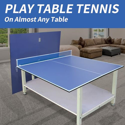 9ft Blue Mid-Size Ping Pong Conversion Top Foldable & Portable Table Tennis Table Top for Indoor Games（Blue）
