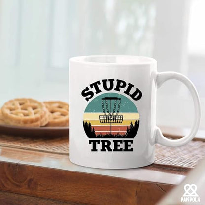Panvola Stupid Tree Disc Golf Gifts Funny Disc Golf Player Gifts For Dad Mom Grandpa Grandma From Son Daughter Husband Wife Novelty Drinkware Ceramic Mug (White, 11 oz)