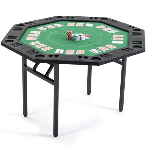Poker Table Foldable, 8-Player Octagon Poker Game Table with Chip Trays & Collapsible Legs, Portable Folding Casino Table for Texas Holdem, Home Game Nights, Green - color: Green, size: Octagon（Green）