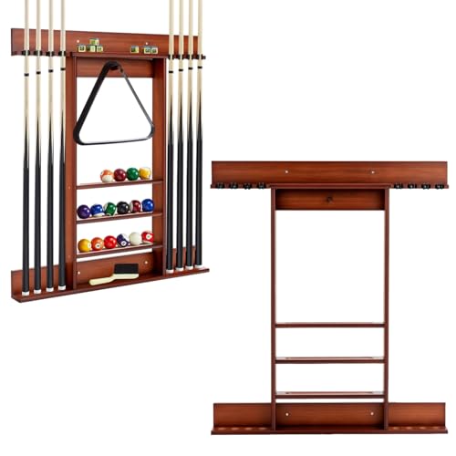 SUPERDIAMOND 8 Pool Stick Holder, Wall Mount Pool Cue Rack for Pool Table Accessories, Made of 100% Solid Wood Billiard Cue Holder Wall Mounted Display Stand for Game Room (Holds 8 Cues &Brown) - size: 8 Cues, style: SU-wa-8 Cue Racks-brown