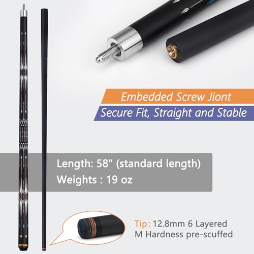 Pool Cue Stick with Case, 12.8mm Glass Fiber Pool Cue Stick, Pool Cue Kit, 58" Professional Pool Cue Set with Gloves, Aerator, 19 Oz - color: Black Triangle