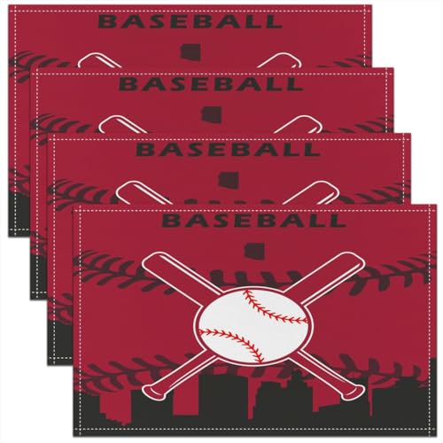 Erosebridal Baseball Placemats Set of 4 for Boys,Kids Softball Place Mats 12x18 inch,Red Black Baseball Player Table Mats,Sports Game Meal Mats for Dining Table(Arizona) - color: Arizona