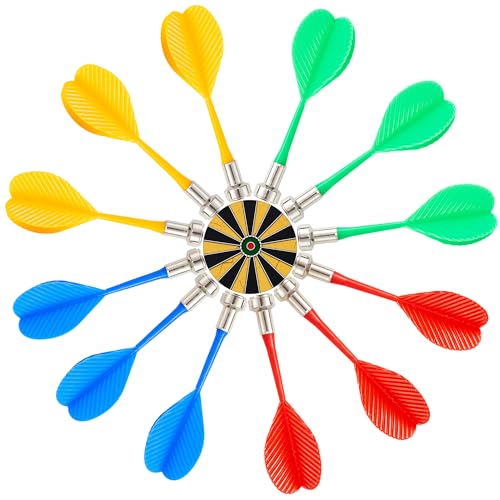 HELLO PAPAYA 12Pcs Magnetic Darts Accessories for Magnet Dart Board,4 Colorful Safe Plastic Darts Replacement Dart,for Kids Adults Target Game Toys