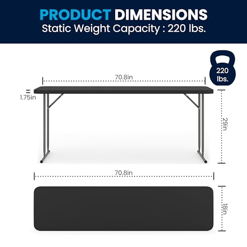 EMMA + OLIVER 6' Rectangular Plastic Folding Table, Long Plastic Foldable Table for Residential Indoor/Outdoor Events, Black - color: Black