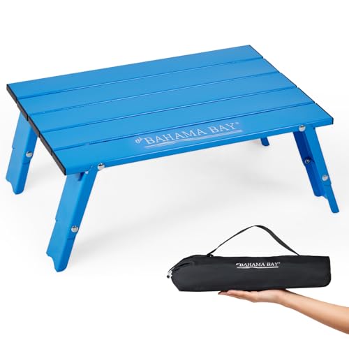 Old Bahama Bay Ultralight Aluminum Mini Table, 66lbs/30kg Weight Capacity, Foldable Small Beach Table with Retractable Legs, Suitable for Picnic Camping Outdoor Hiking - color: Blue